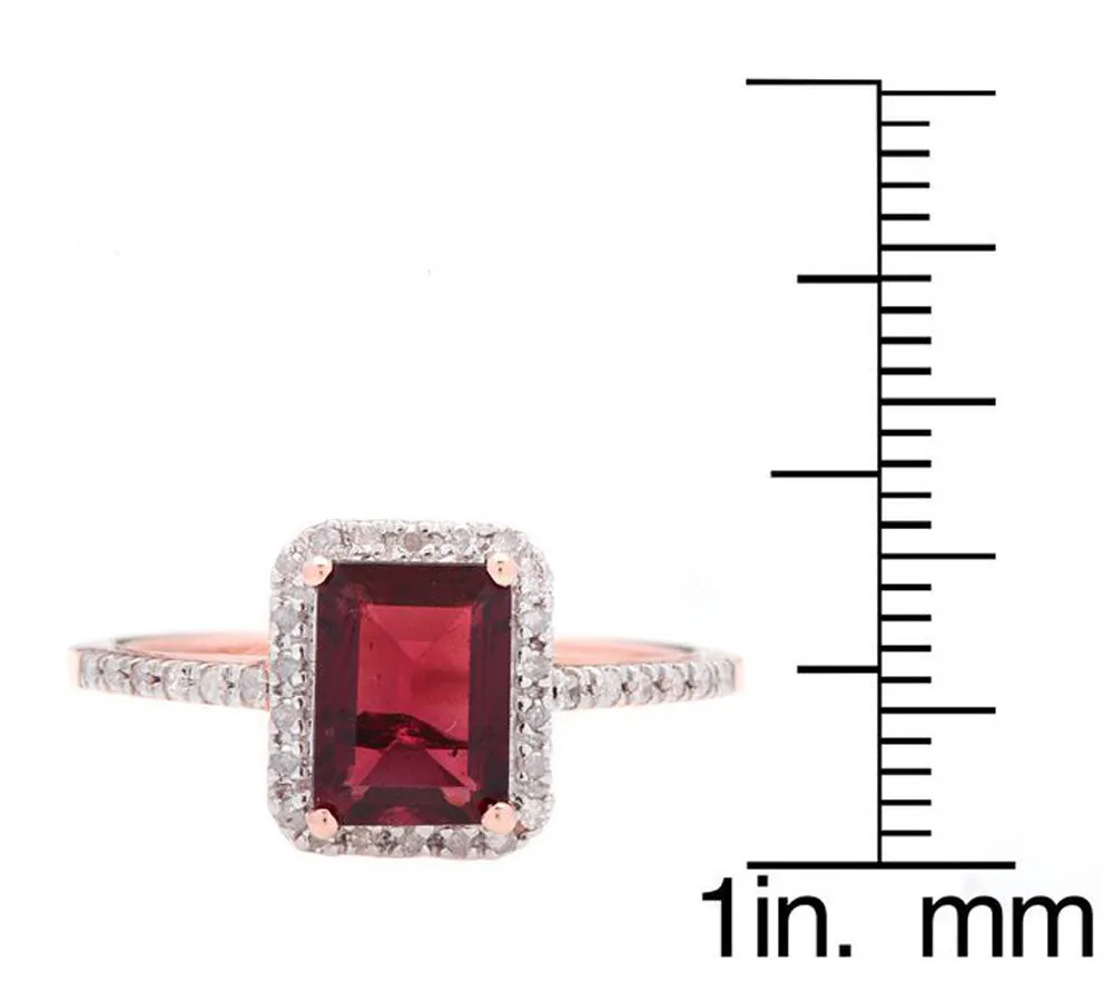 10k Rose Gold Emerald-Cut Garnet and Diamond Halo Ring