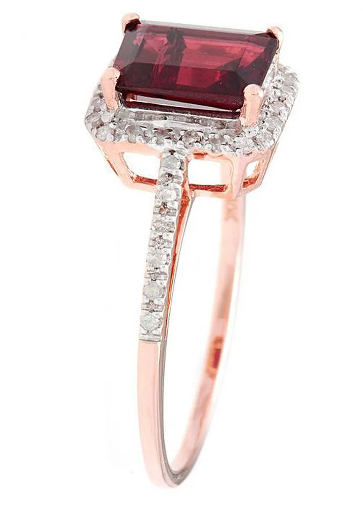 10k Rose Gold Emerald-Cut Garnet and Diamond Halo Ring