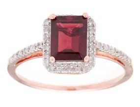 10k Rose Gold Emerald-Cut Garnet and Diamond Halo Ring