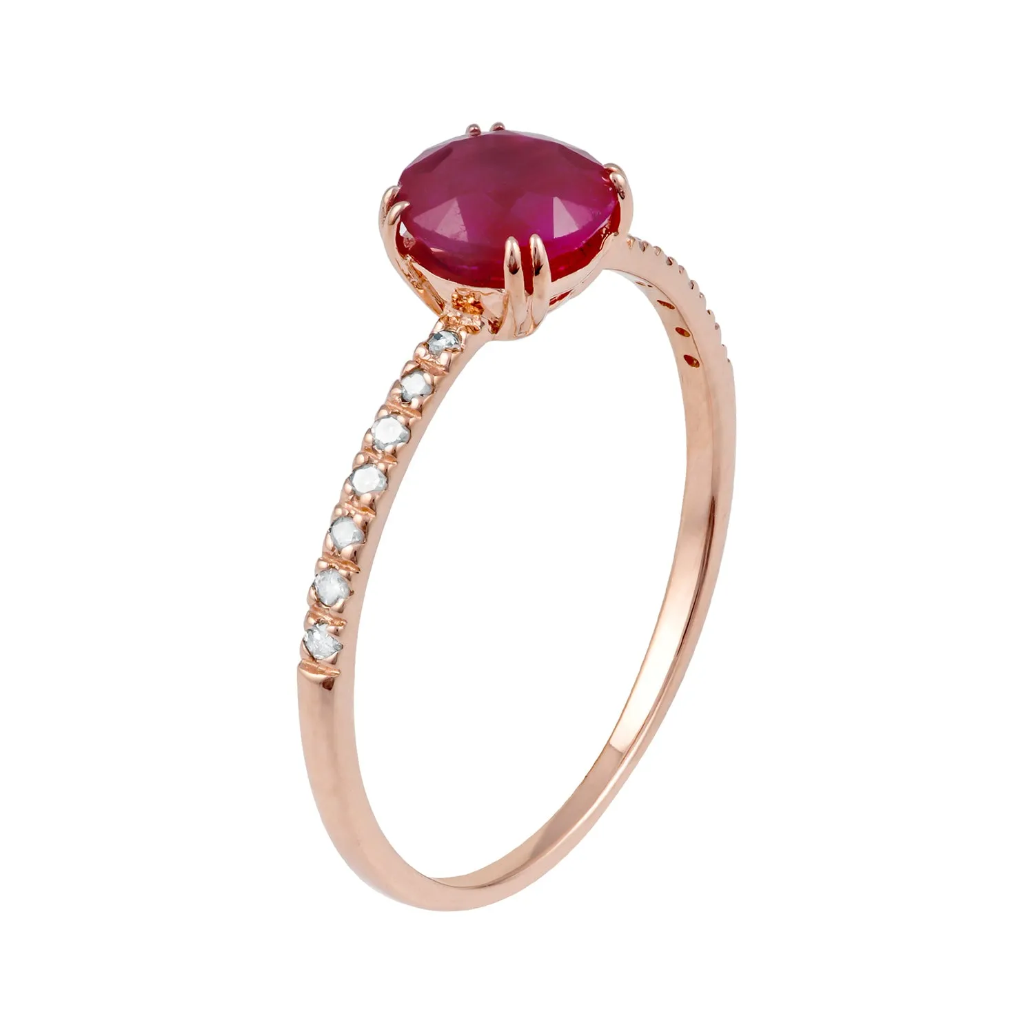 10k Rose Gold Genuine Round Ruby and Diamond Ring