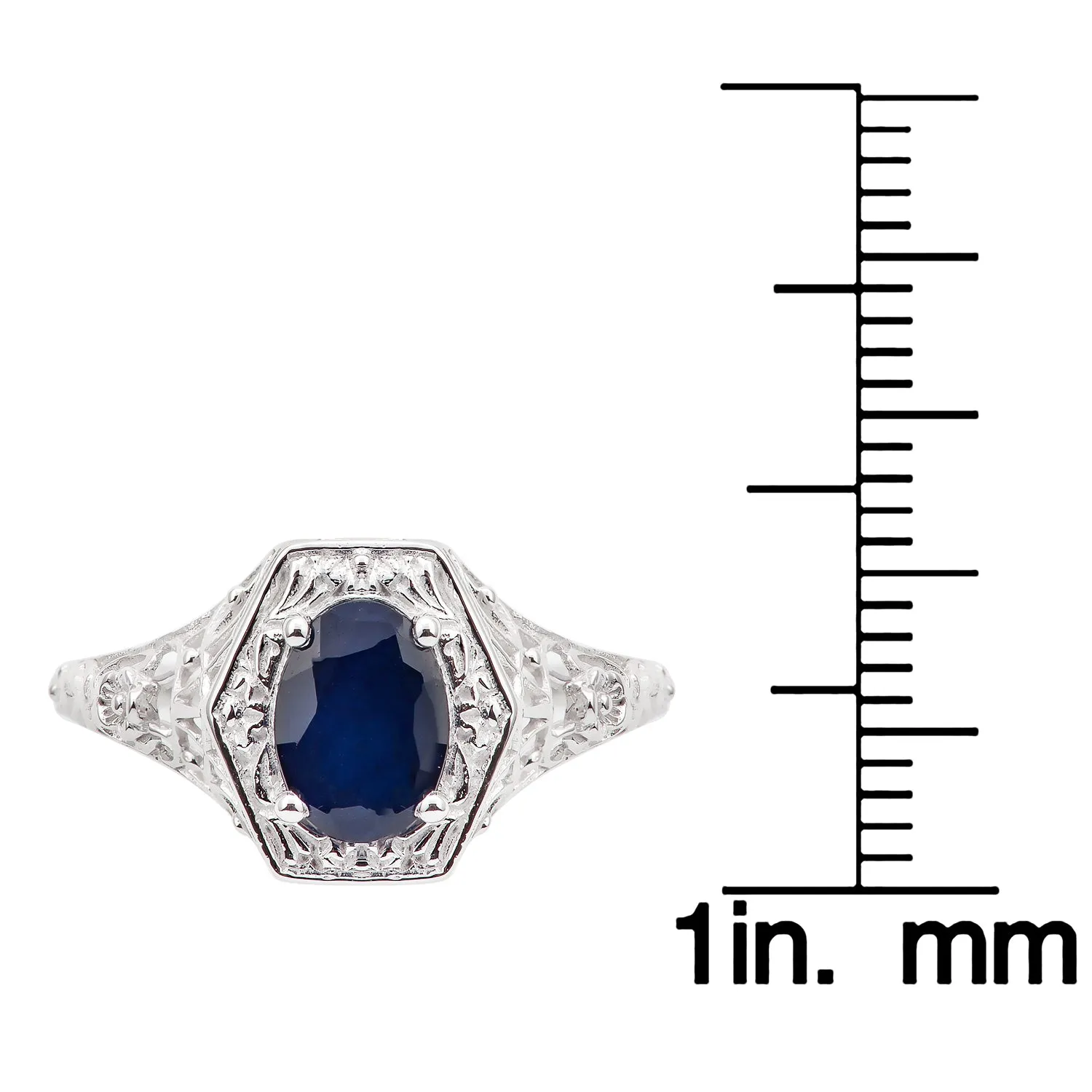 10k  White Gold Vintage Style Genuine Oval Sapphire Filigree Ring