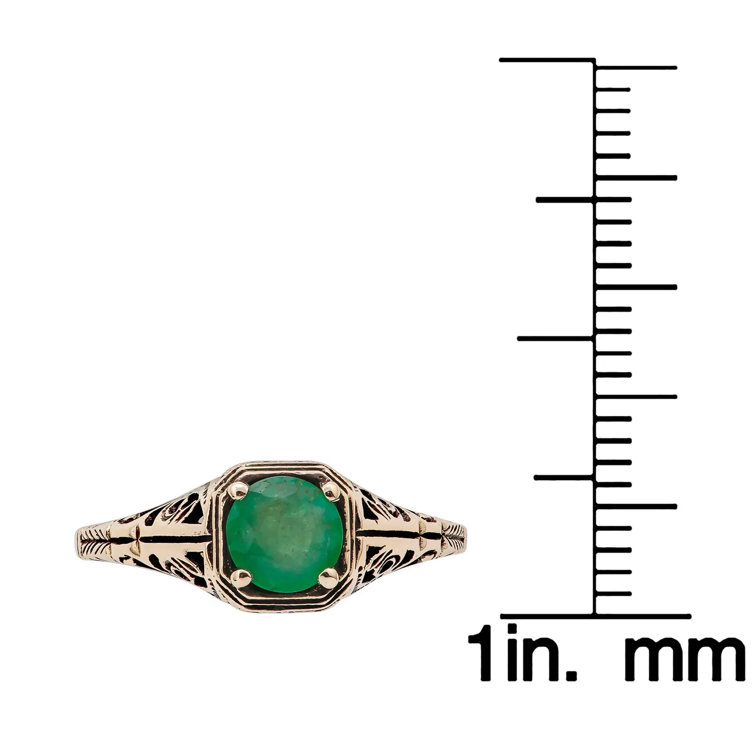 10k  Yellow Gold Vintage Style Genuine Round Emerald Filigree Ring