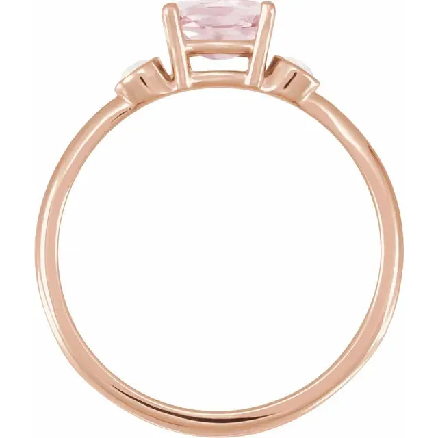 14K Rose Gold Natural Pink Morganite & Natural White Opal Ring