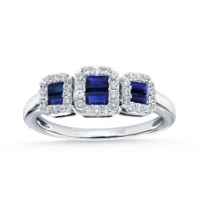 14K White Gold 0.22 Ct. Tw. Sapphire with Diamond Halo Ladies Ring