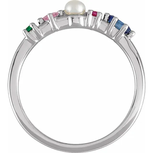 14K White Gold Cultured Freshwater Pearl & Natural Multi-Gemstone Ring