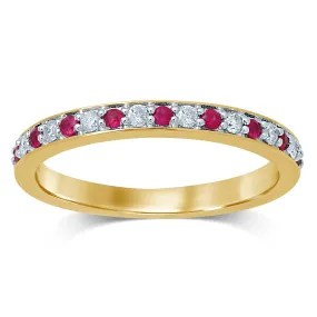 14K YELLOW GOLD RUBY AND DIAMOND HALF ETERNITY RING