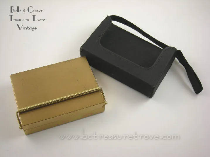 1950s Compact Purse Minaudière Volupté Gold & Black Faille Vintage UNUSED