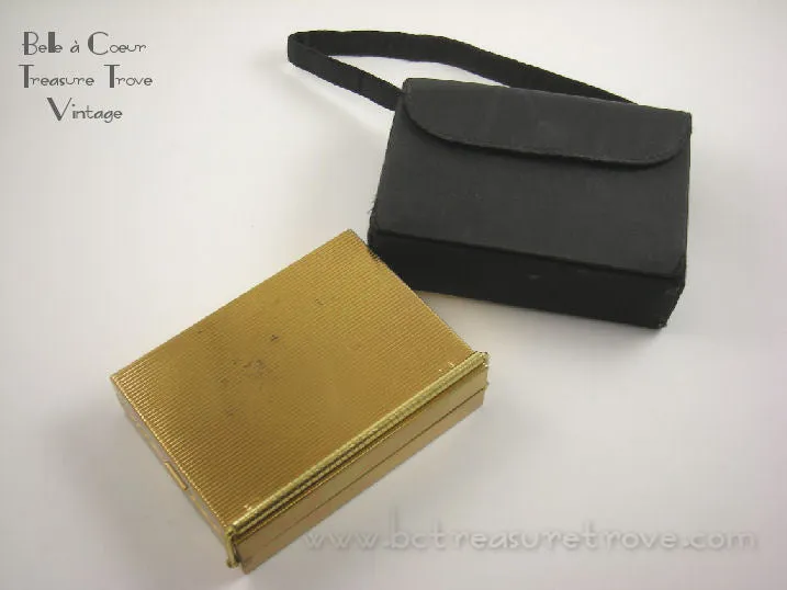 1950s Compact Purse Minaudière Volupté Gold & Black Faille Vintage UNUSED