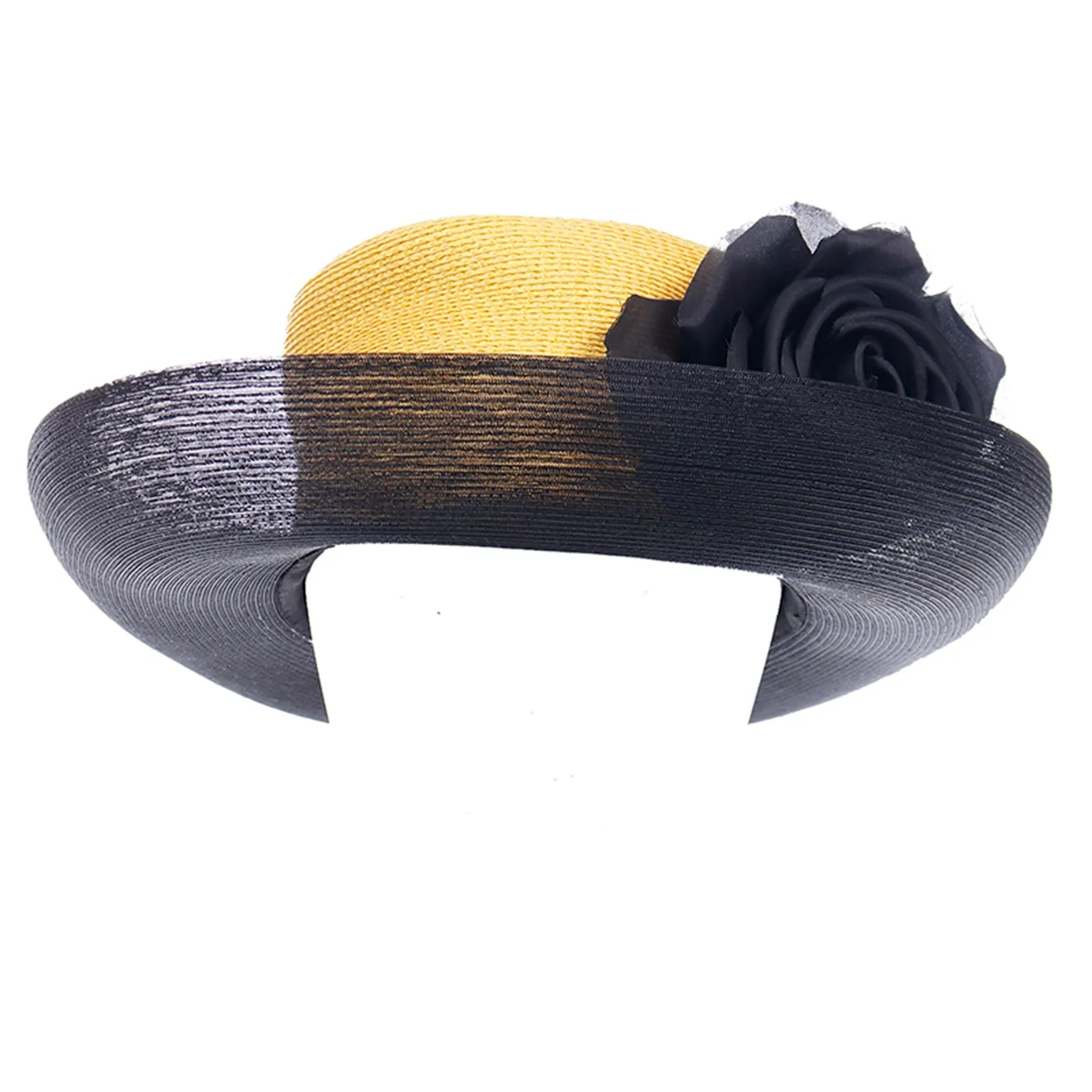 1990s Patricia Underwood Yellow And Black Net Hat With Flower