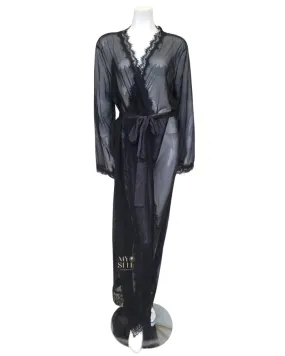 95-11136X Black Eyelash Sheer Lace Robe with Satin Sash