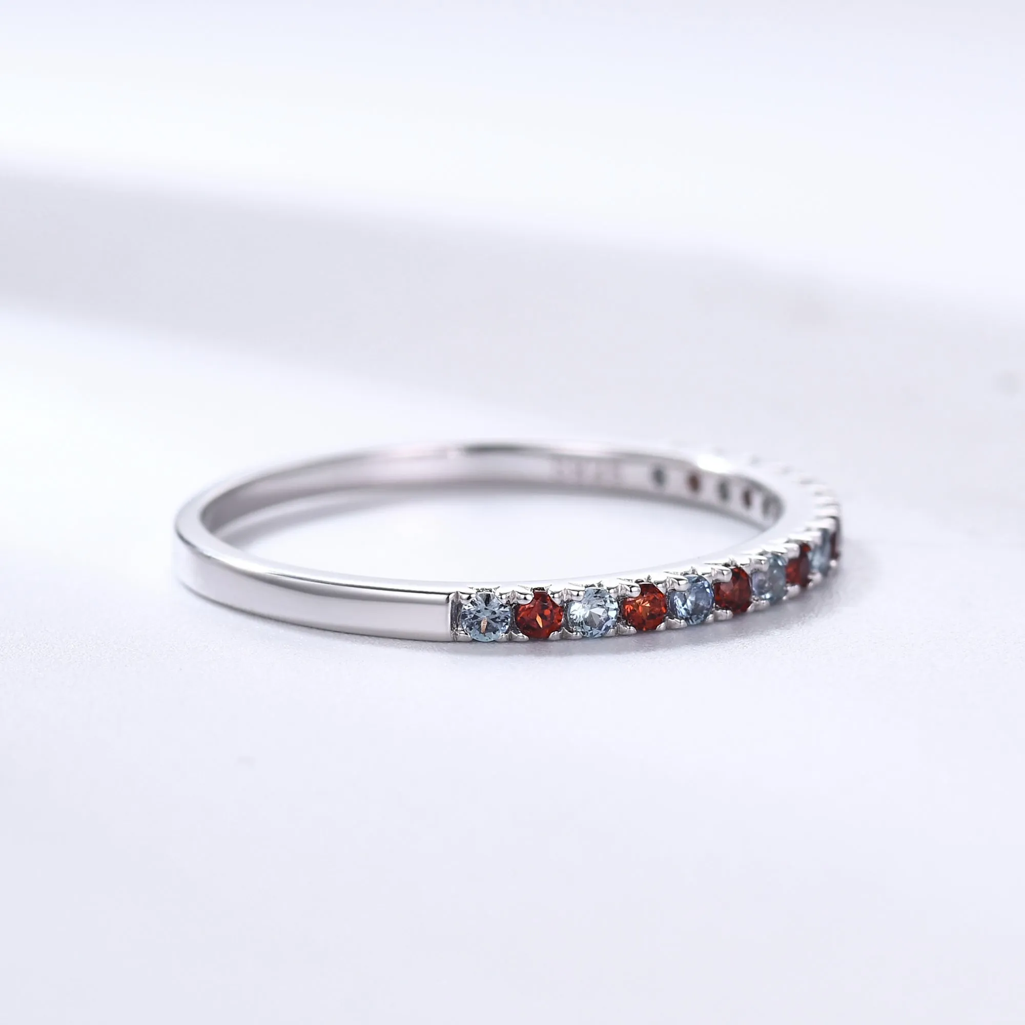 Alexandrite Garnet Wedding Band Half Eternity 1.5mm Stacking Ring for Women