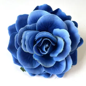 Artificial Silk Flower Head - Royal Blue Rose Style 80 - 1pc