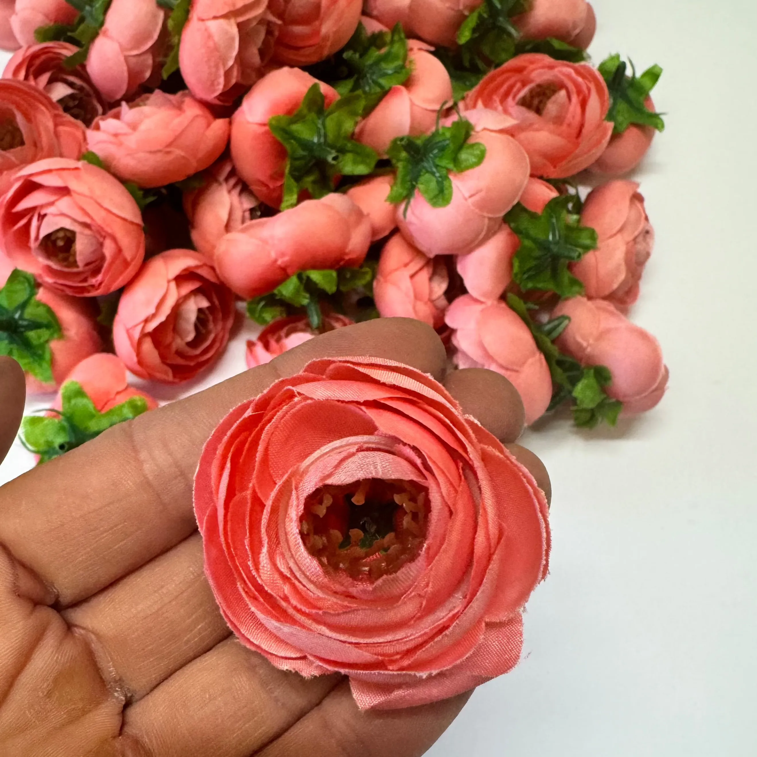 Artificial Silk Flower Heads - Coral Peony Style 66 - 5 Pack