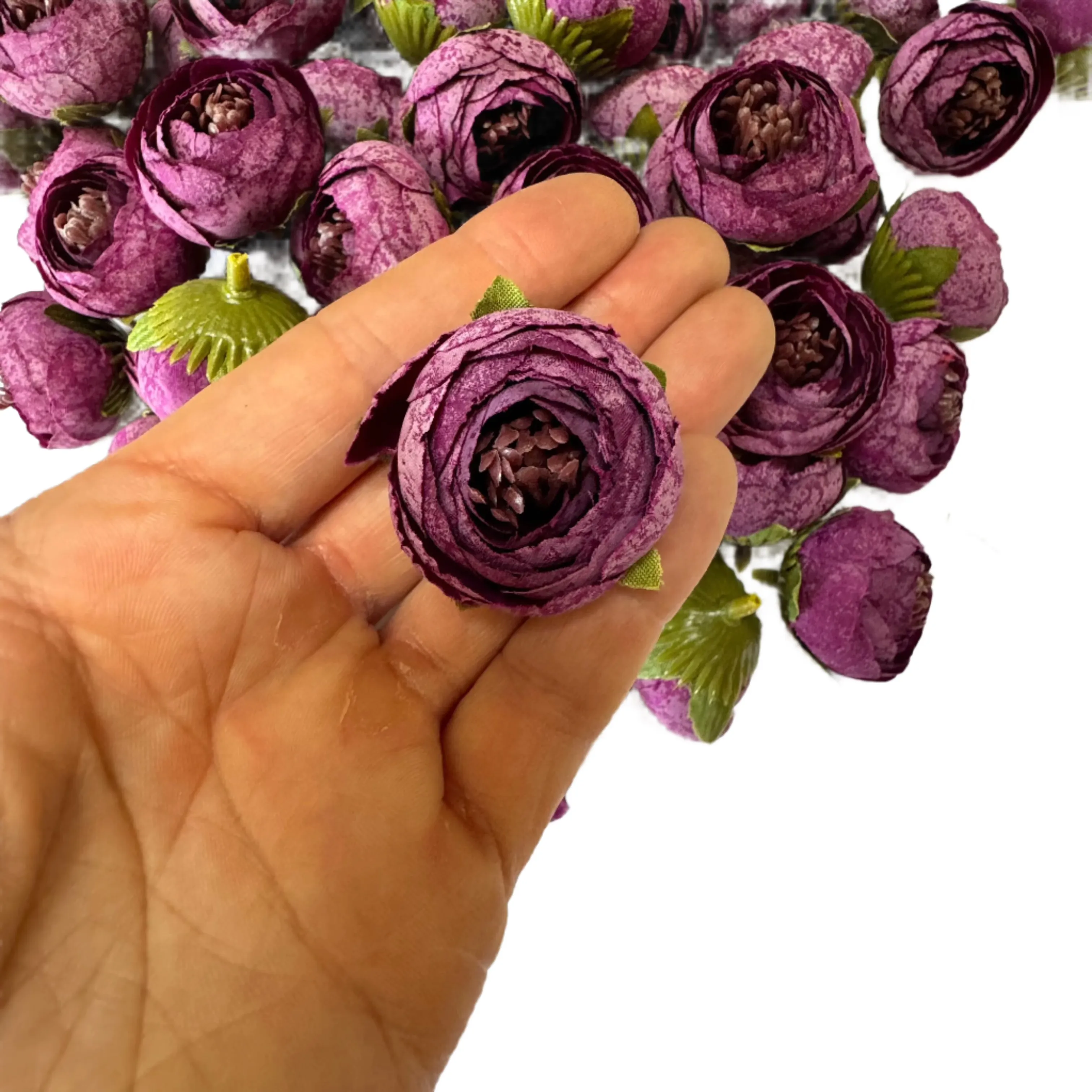 Artificial Silk Flower Heads - Eggplant Peony Style 92 - 5 Pack