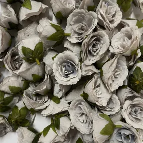 Artificial Silk Flower Heads - Grey Rose Style 139 - 5 Pack