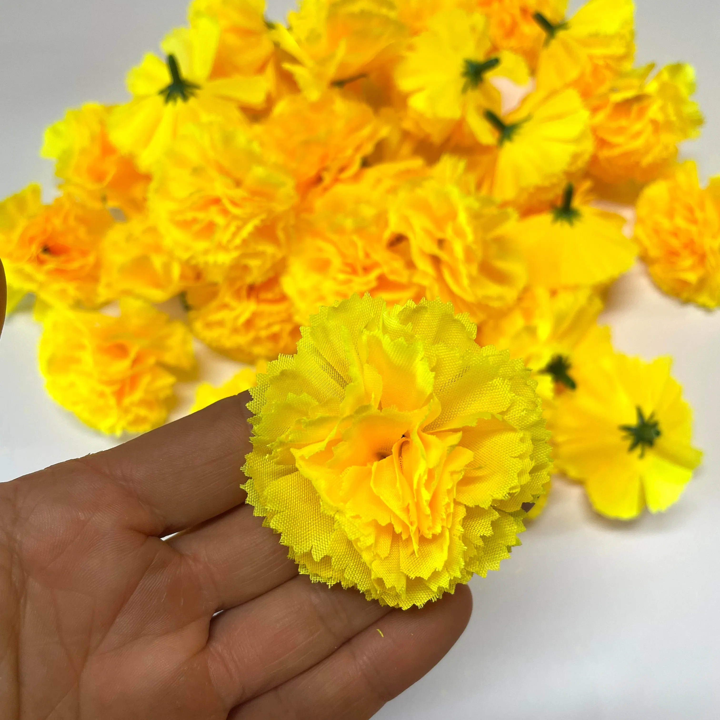 Artificial Silk Flower Heads - Yellow Marigold Style 11 - 10 Pack