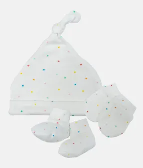 Baby Socks, Mittens & Cap Set - Colorful Mini Dots Print