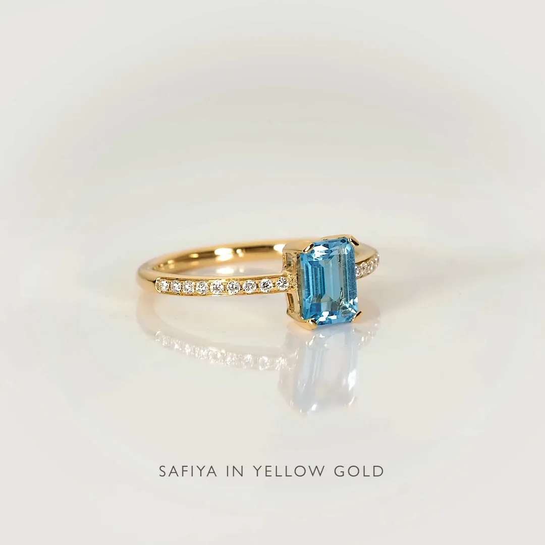 Baguette Swiss Blue Topaz and Diamond Ring 14k Gold - Safiya