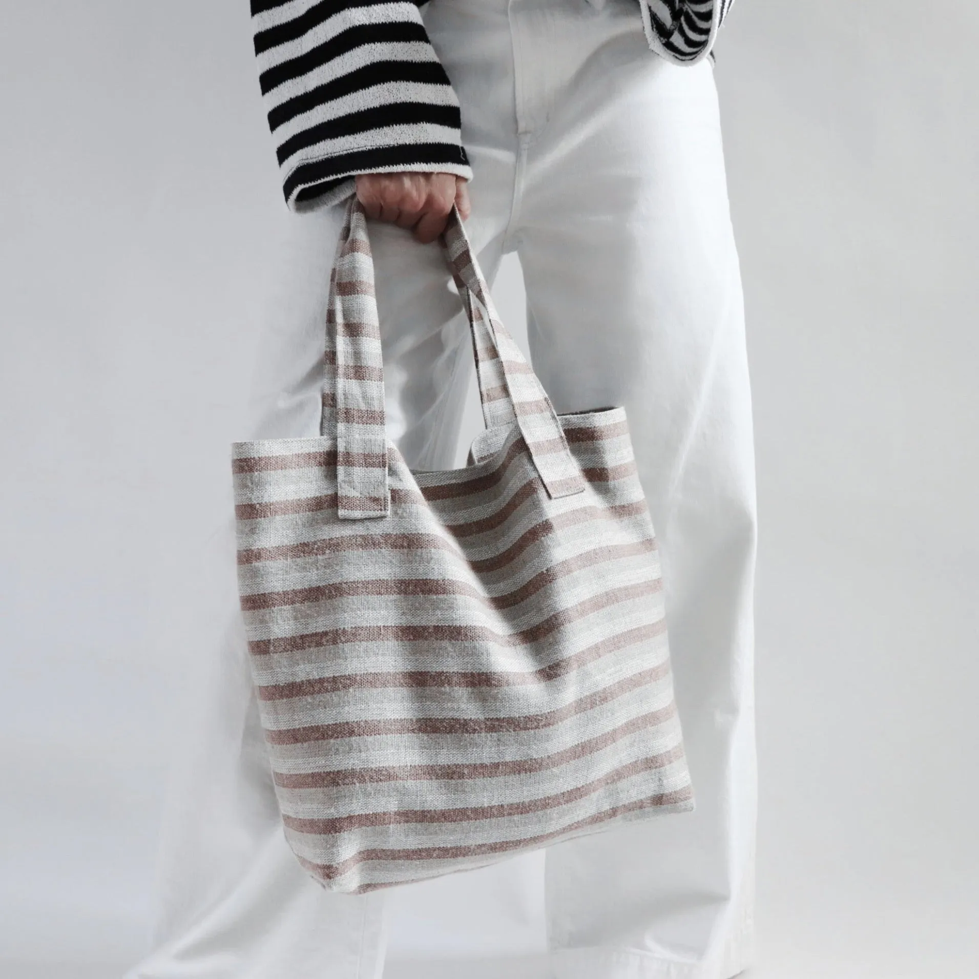 Beach Bag, Striped Woven Tote