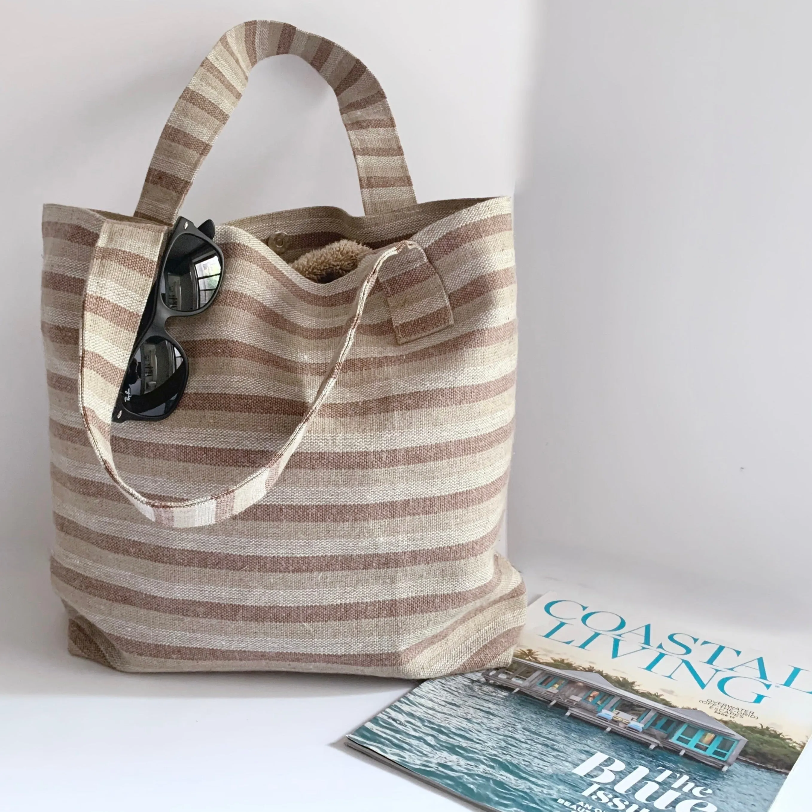 Beach Bag, Striped Woven Tote