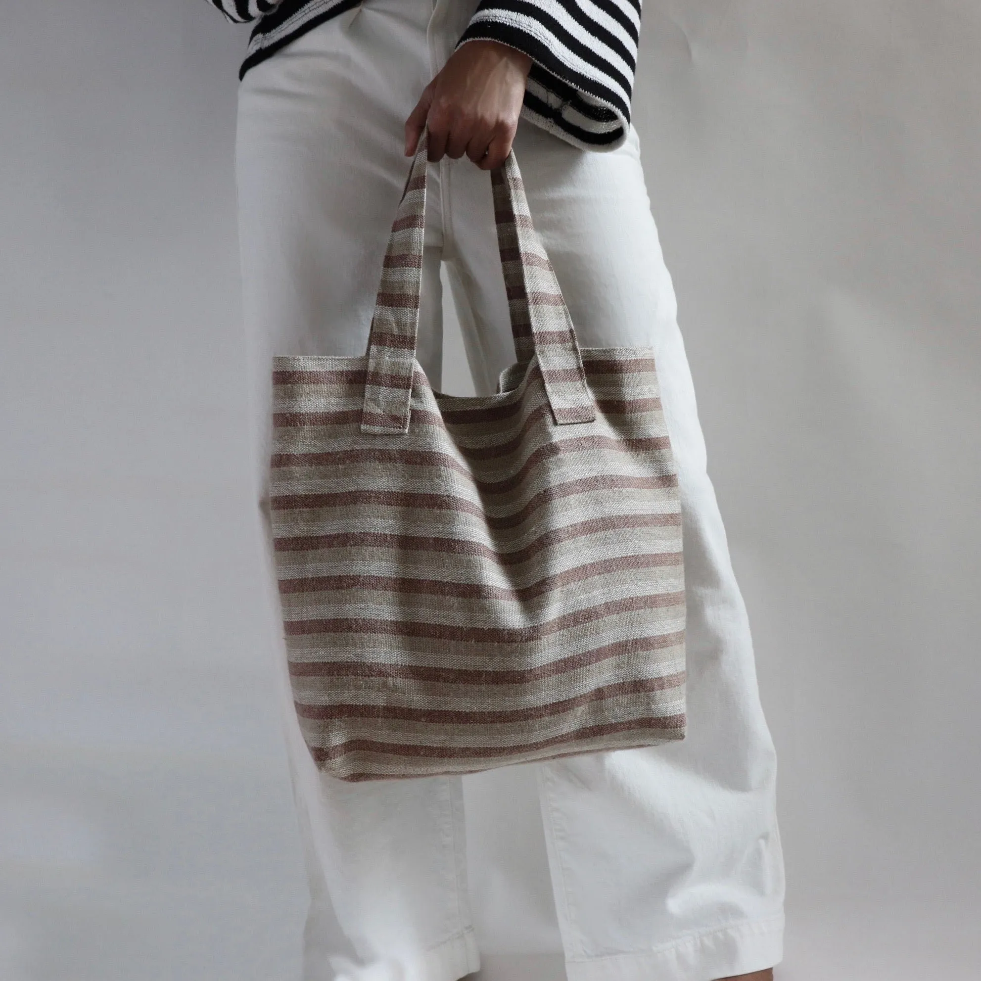 Beach Bag, Striped Woven Tote