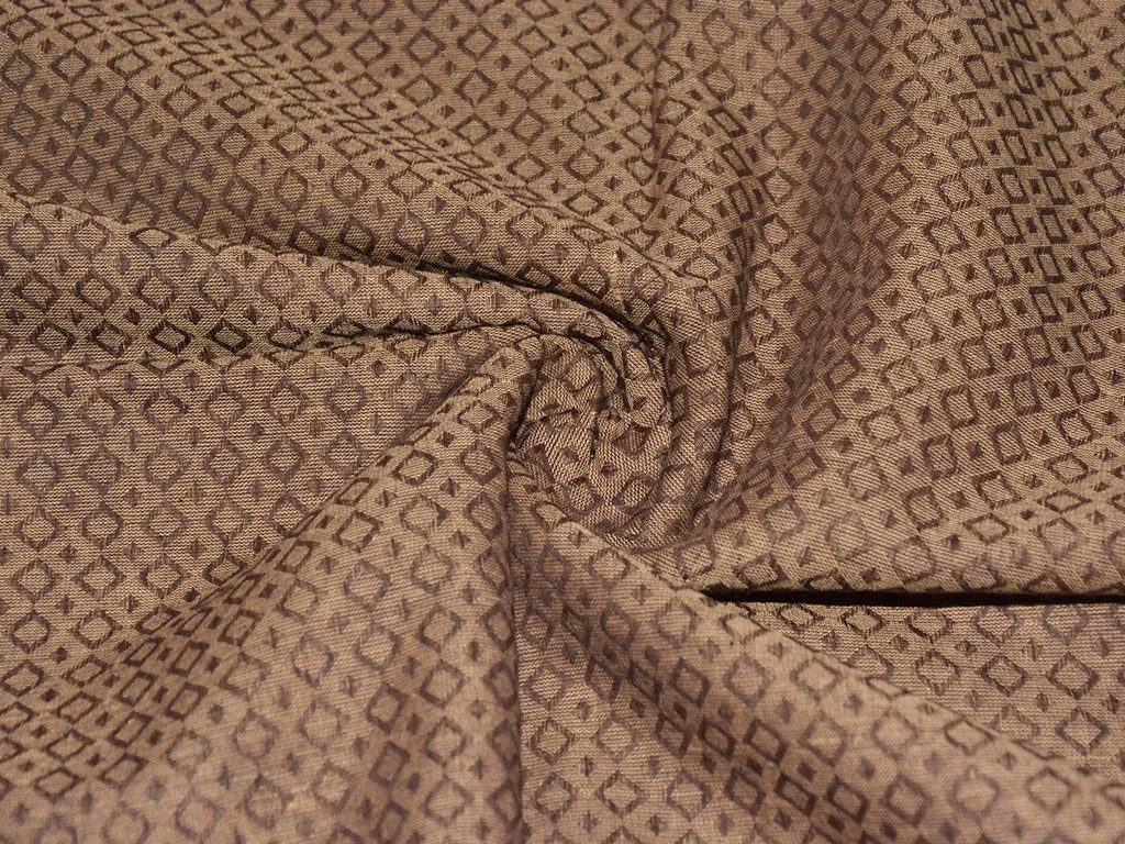 Beige Brown Geometric Cotton Jacquard Fabric