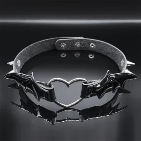 Black Heart Wings Pendant Choker