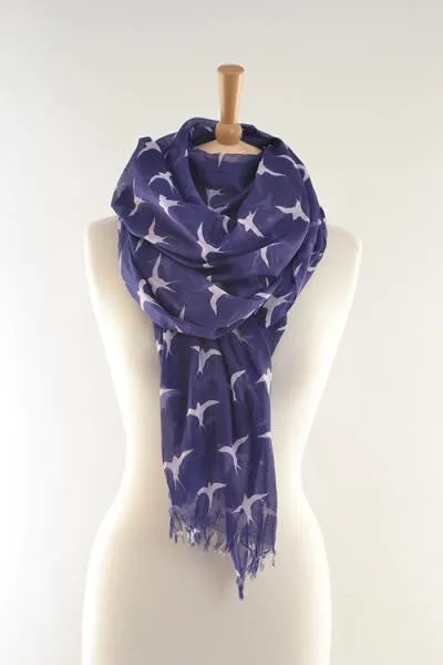 Blue Navy Swallows Print Scarf