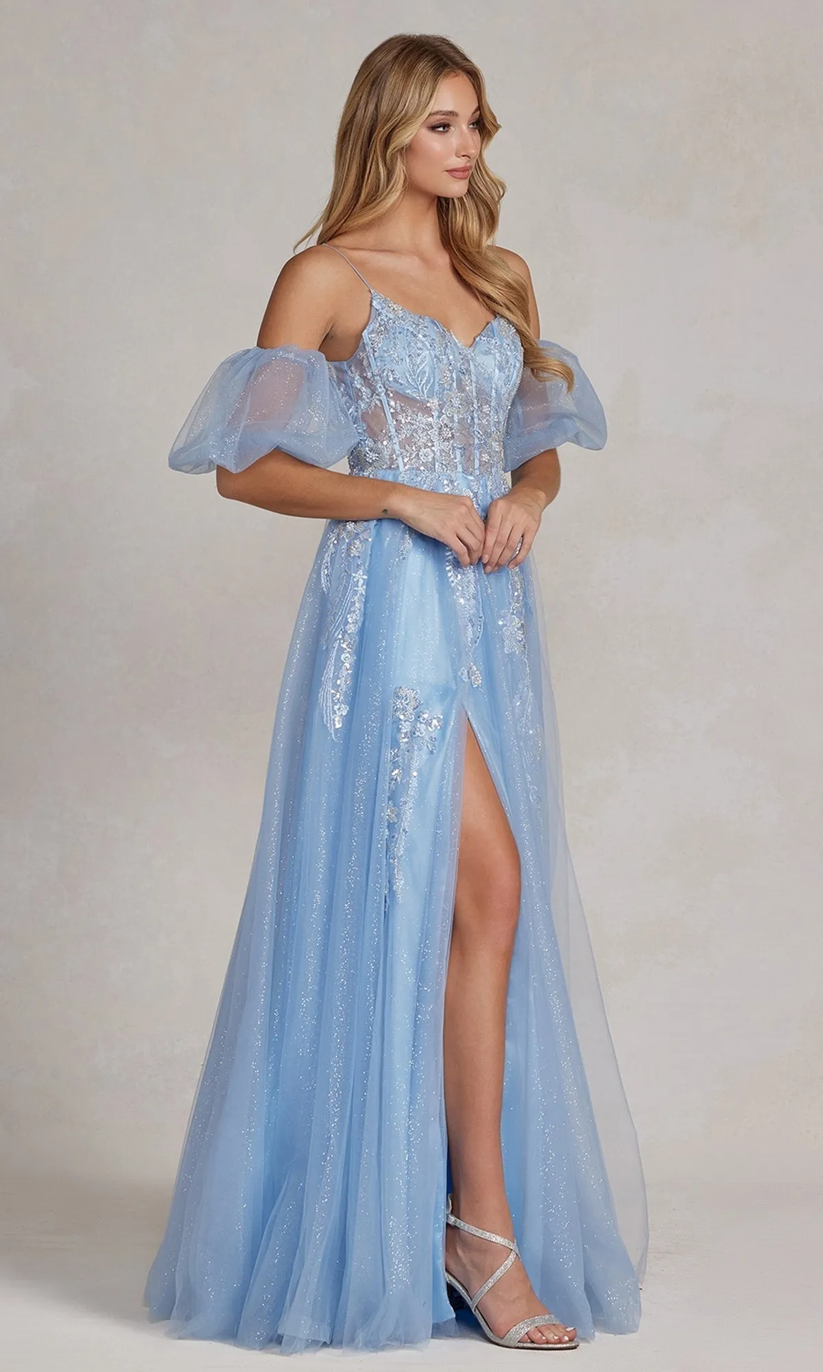 Blue Tulle Formal Dress with Removable Sleeves