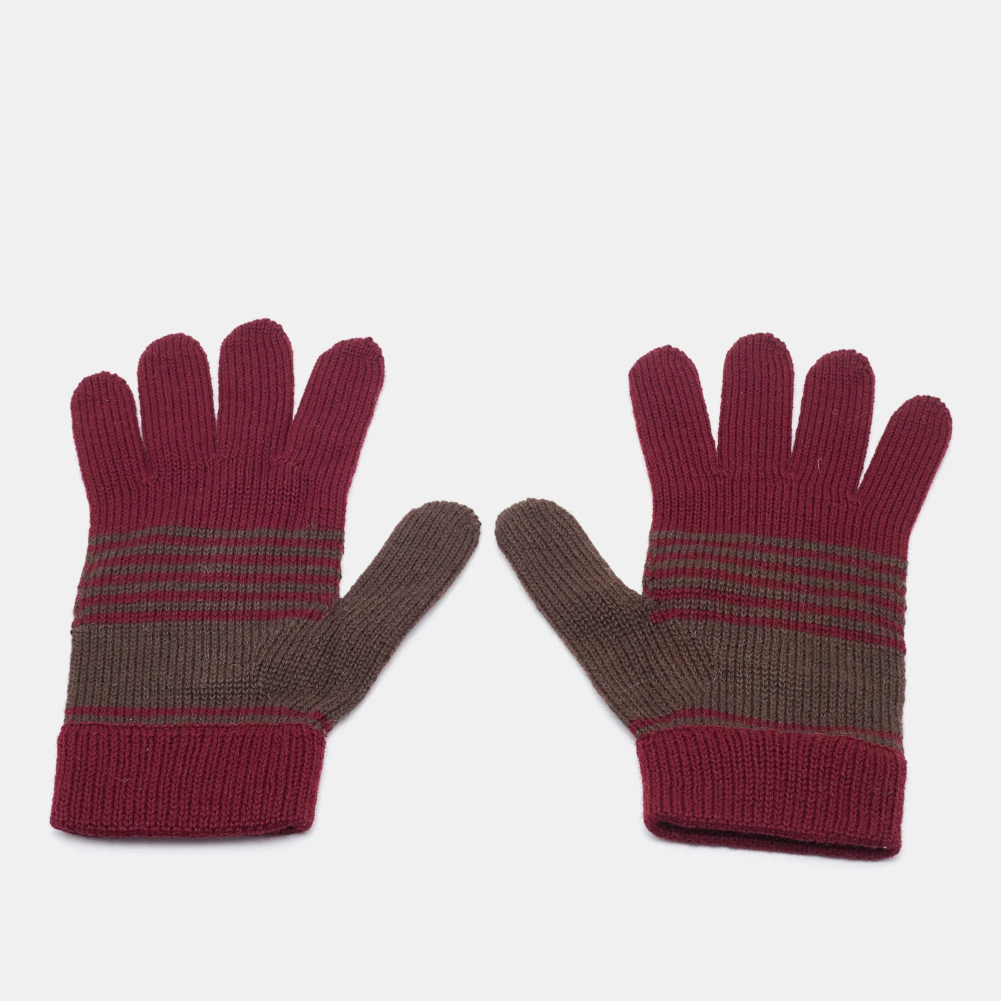 Burgundy & Beige Wool Gloves