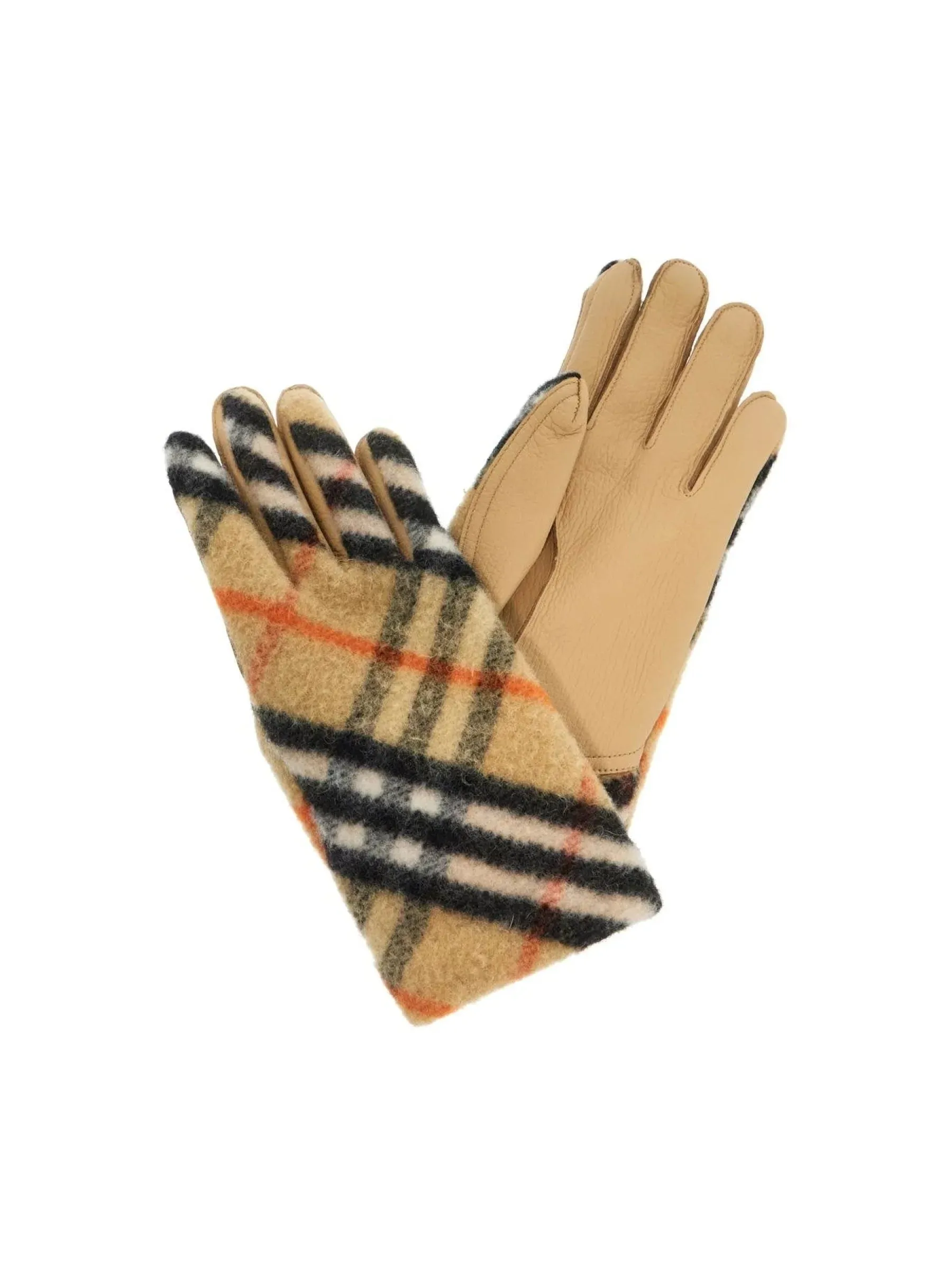 Check Wool Leather Gloves