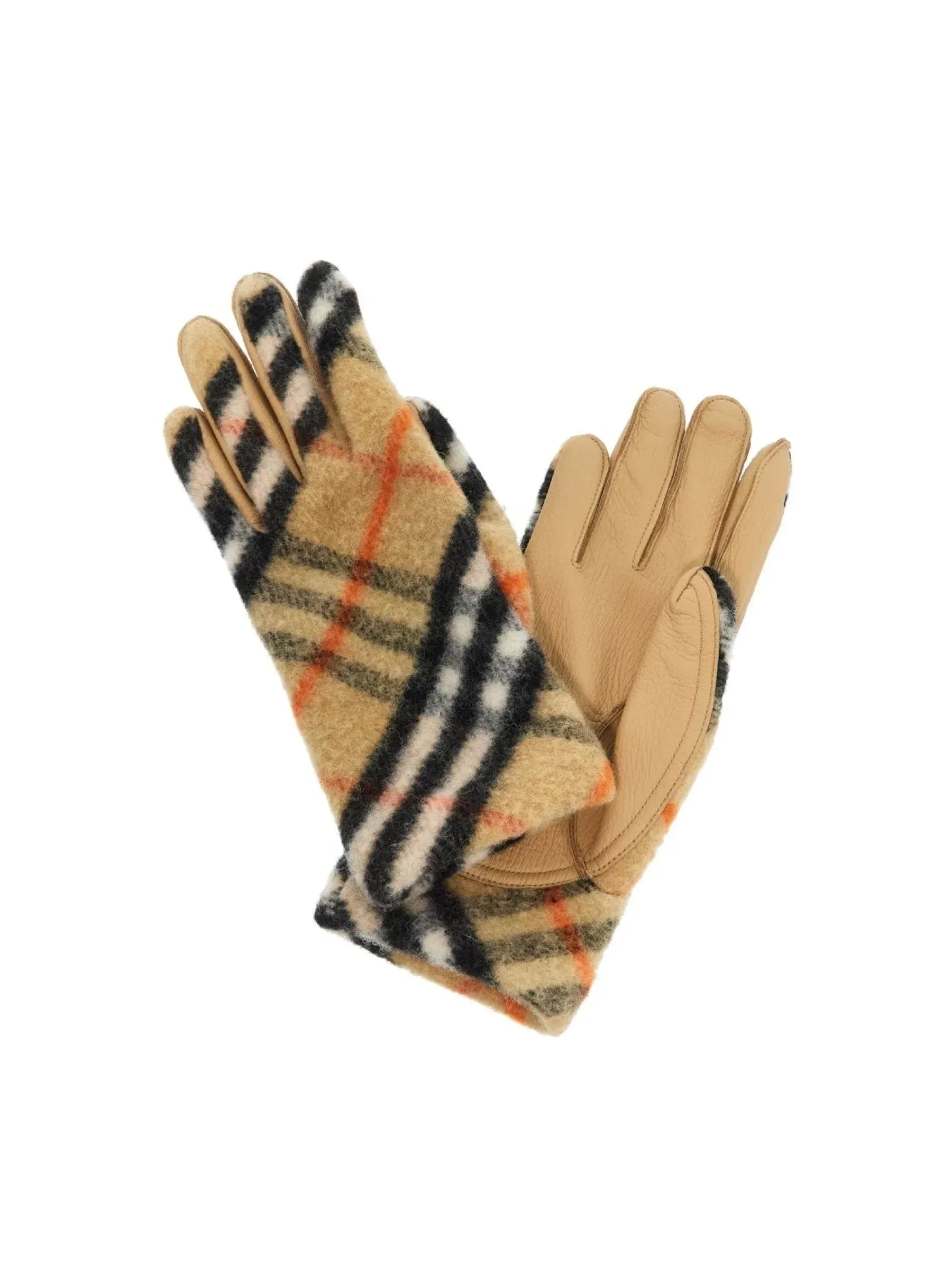 Check Wool Leather Gloves