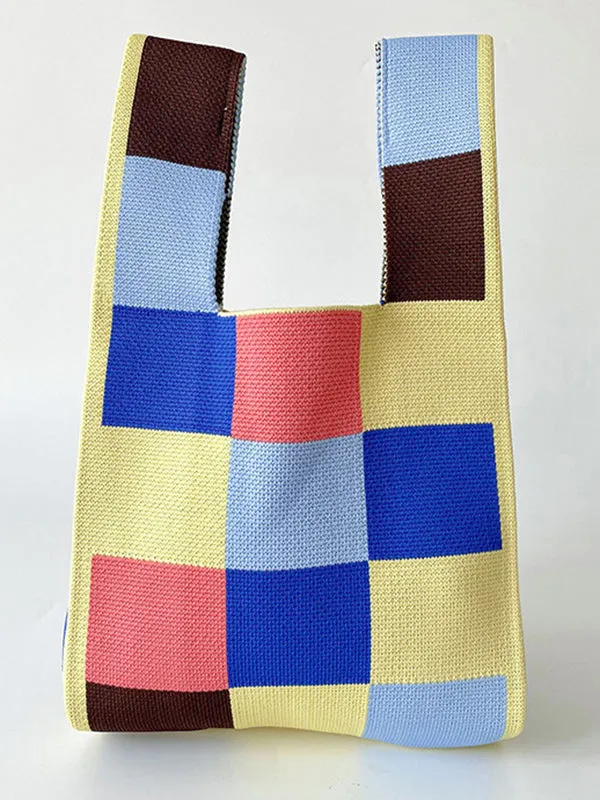 Checkerboard Contrast Color Woven Handbags Bags