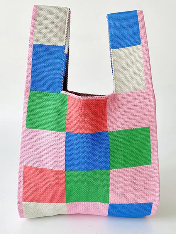 Checkerboard Contrast Color Woven Handbags Bags