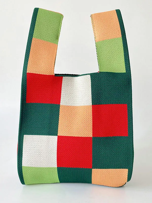 Checkerboard Contrast Color Woven Handbags Bags