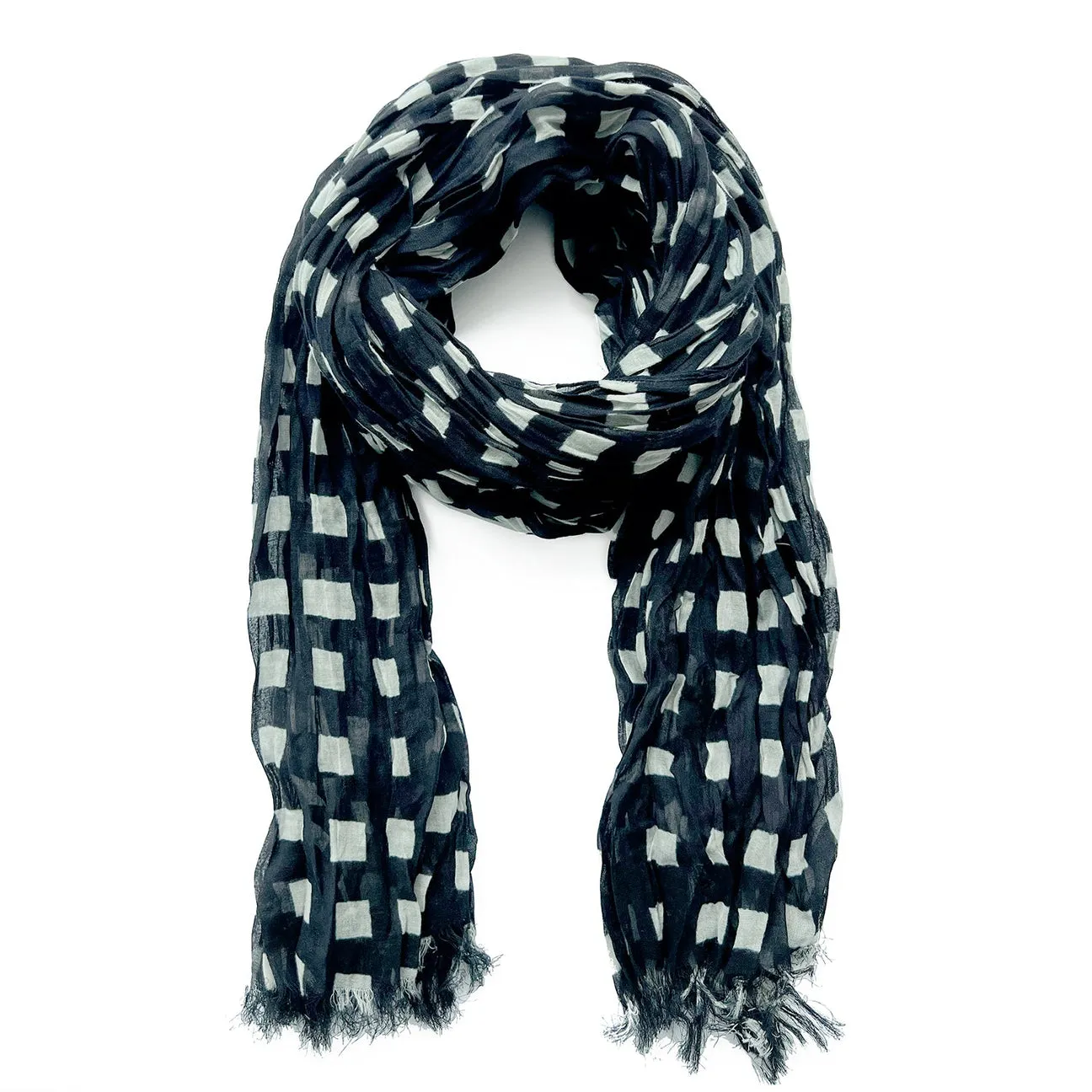 Cotton Scarf: Black and Gray Blocks