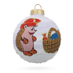 Cozy Critter: Hedgehog With Mittens Blown Glass Ball Christmas Ornament 3.25 Inches