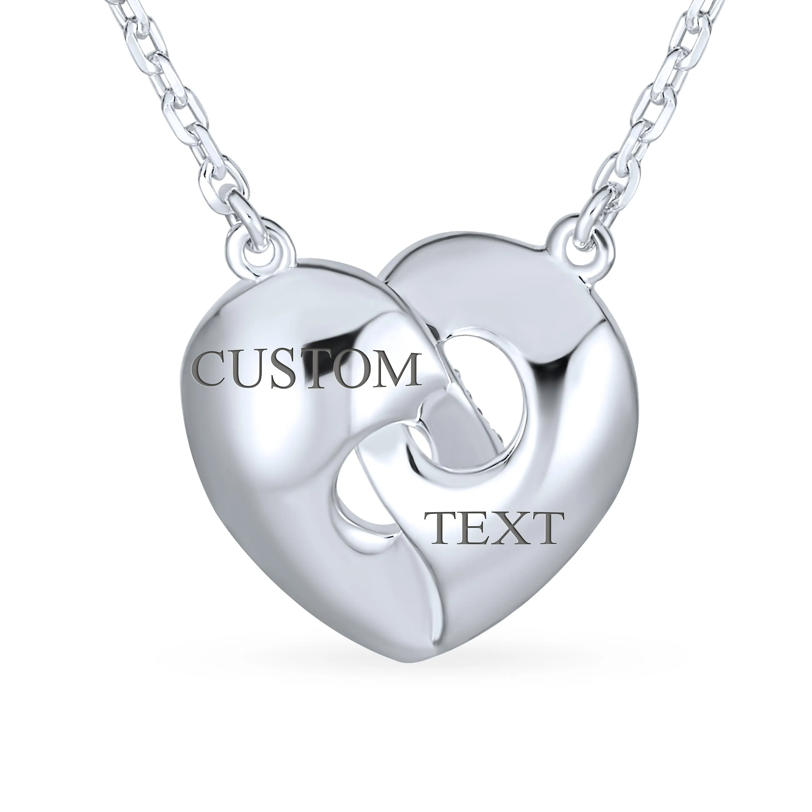 Crystal Accent 3D Interlocking Heart Pendant Necklace for Mom in Sterling Silver