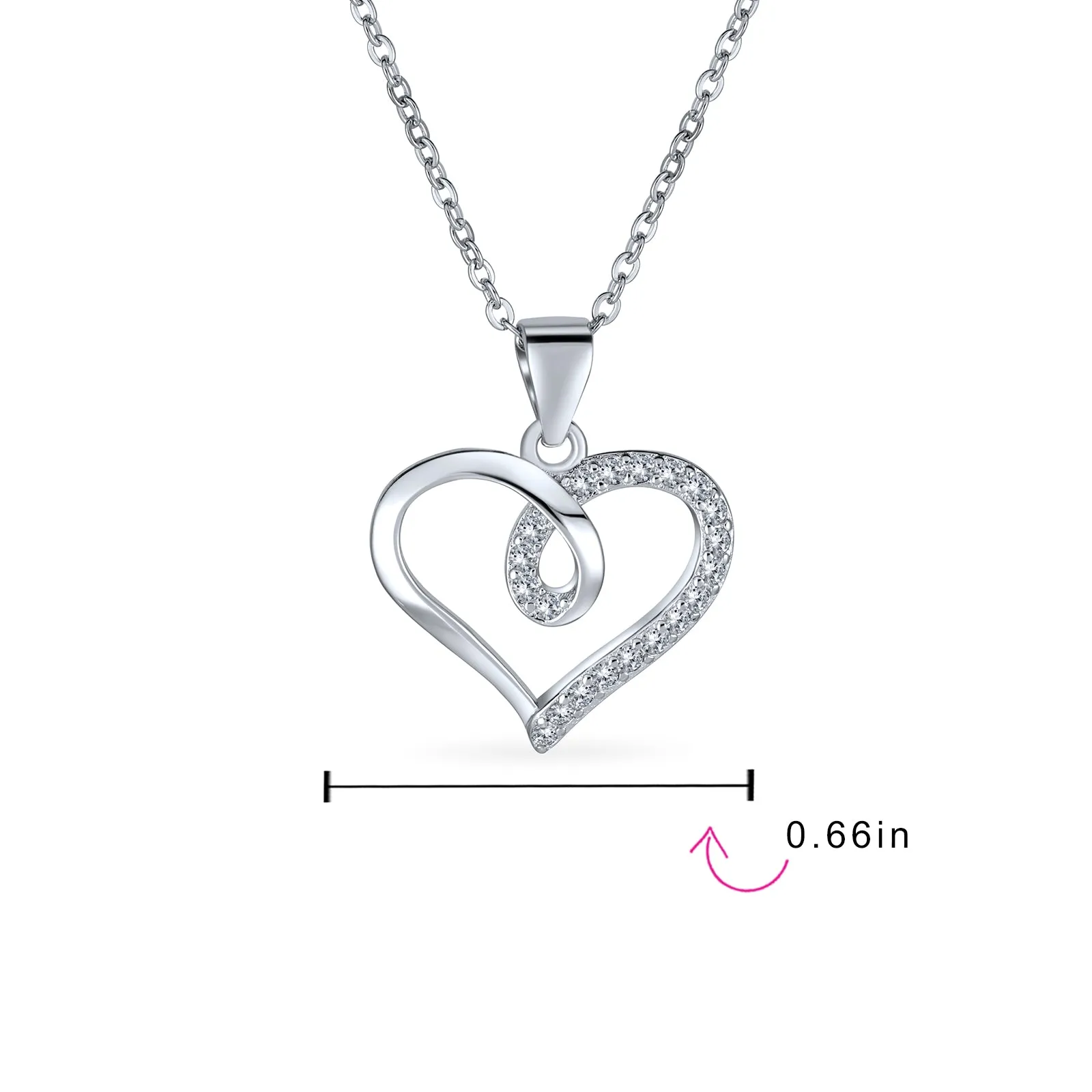 Delicate CZ Bridal Necklace with Twisted Ribbon Infinity Love Knot Pendant Silver