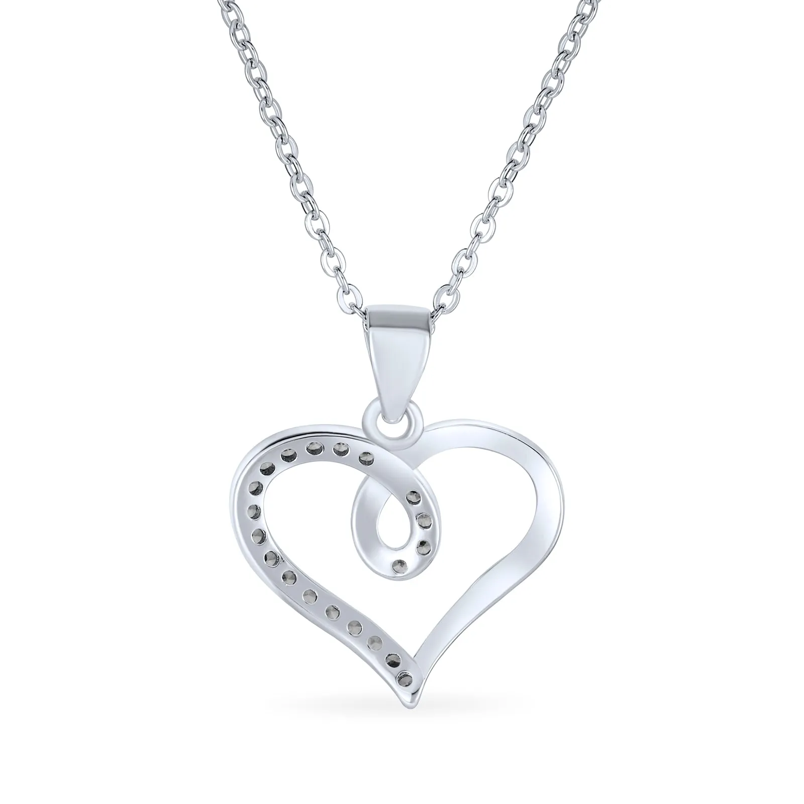 Delicate CZ Bridal Necklace with Twisted Ribbon Infinity Love Knot Pendant Silver