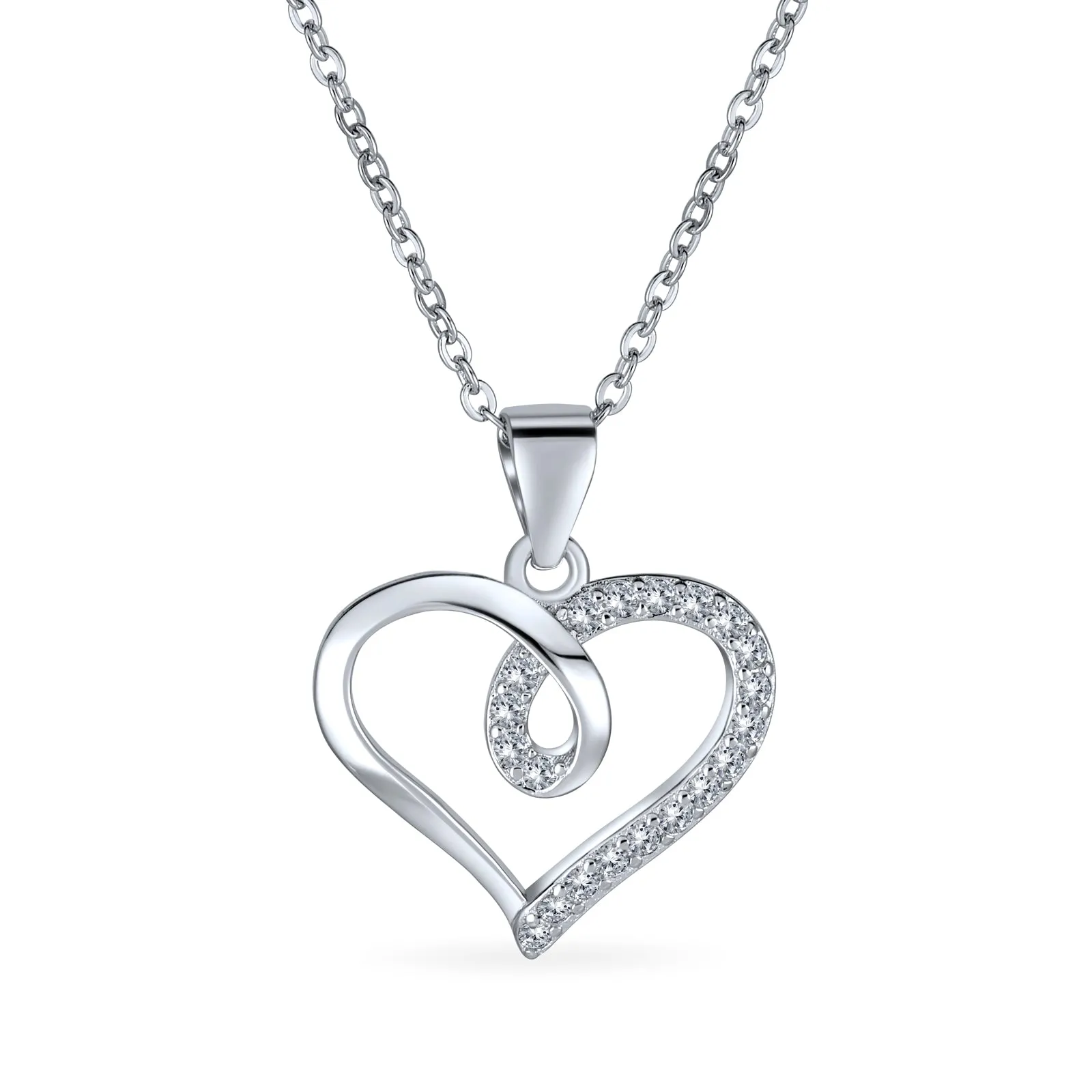 Delicate CZ Bridal Necklace with Twisted Ribbon Infinity Love Knot Pendant Silver