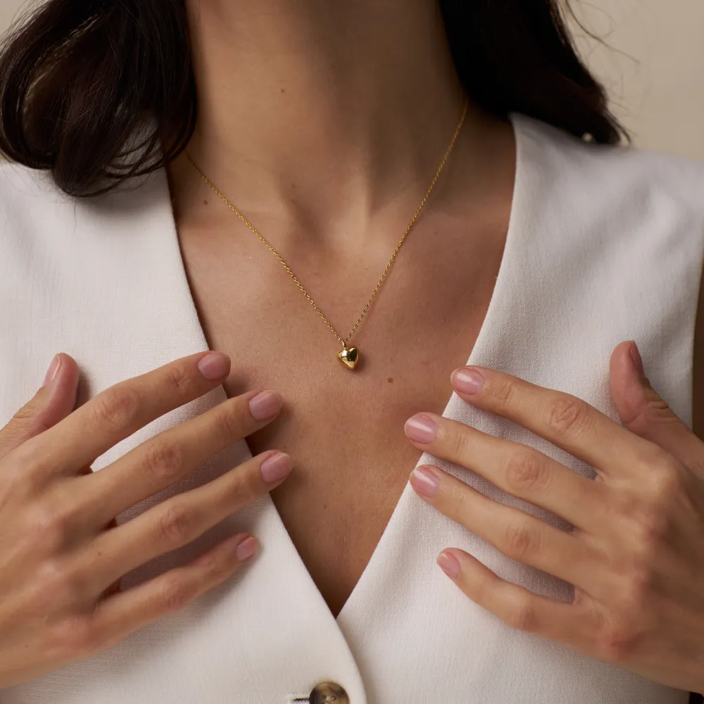 Domed Heart Charm Short Necklace