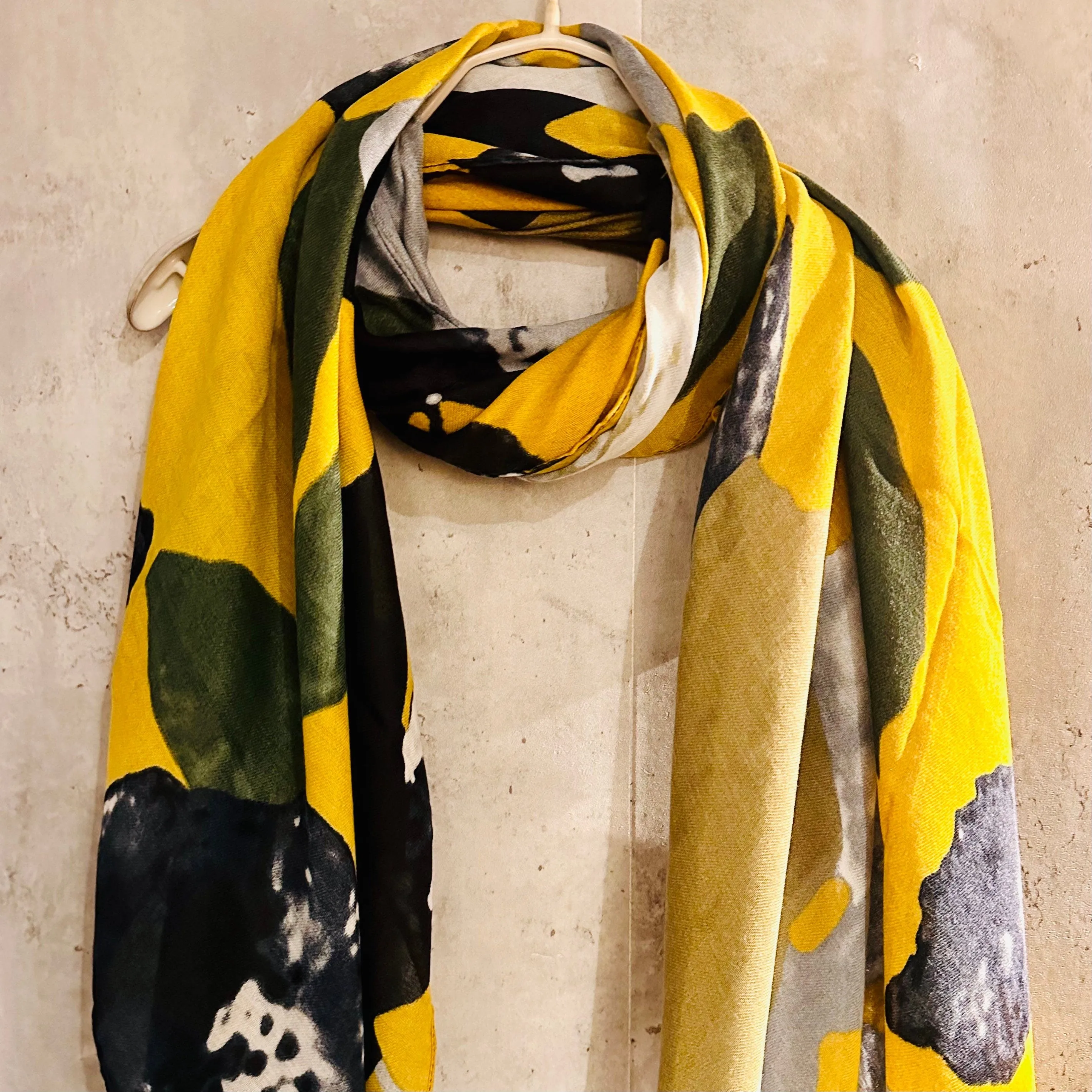 ECO Friendly Scarf Huge Flower Leaf Mustard Yellow Organic Cotton Scarf