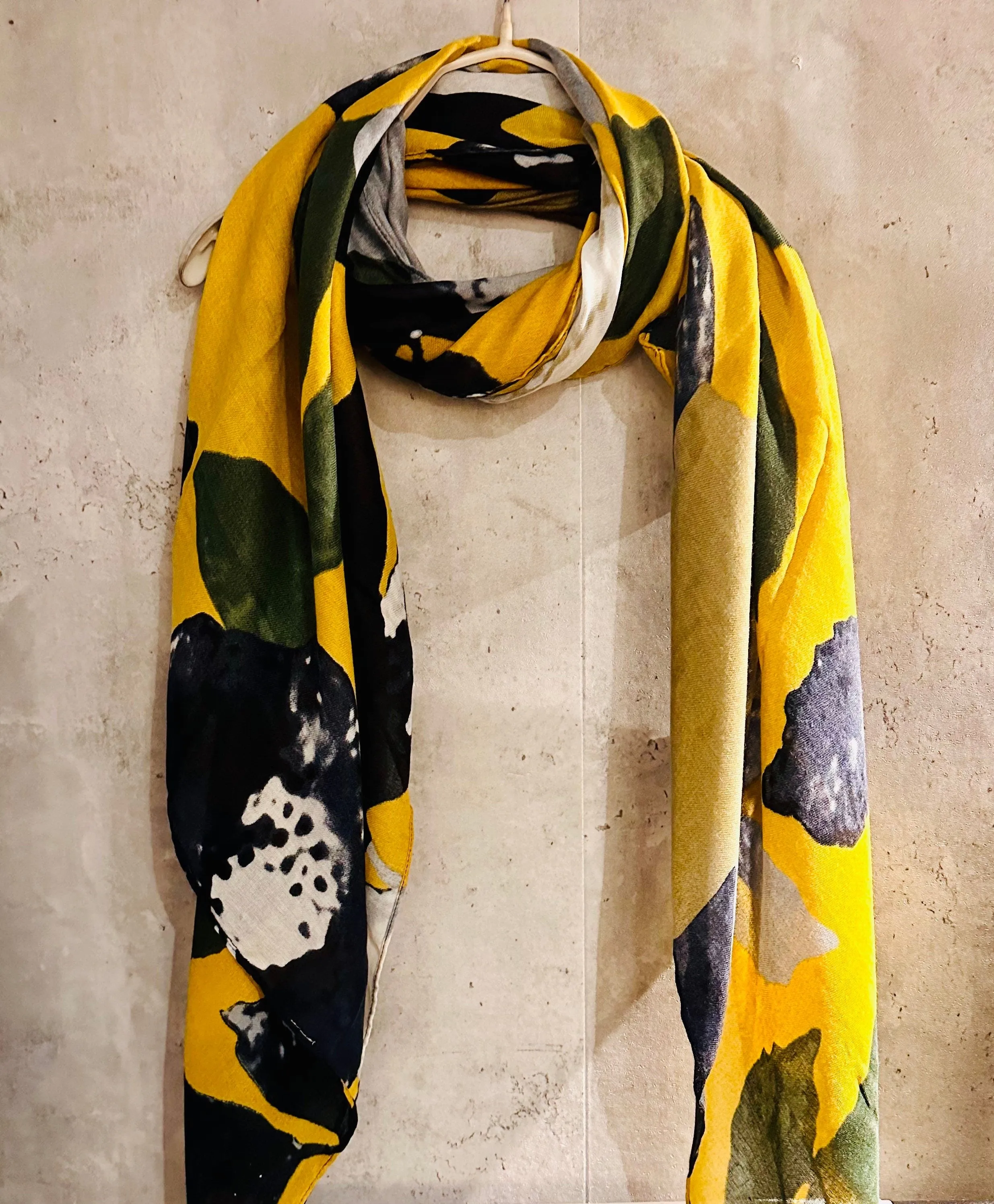 ECO Friendly Scarf Huge Flower Leaf Mustard Yellow Organic Cotton Scarf