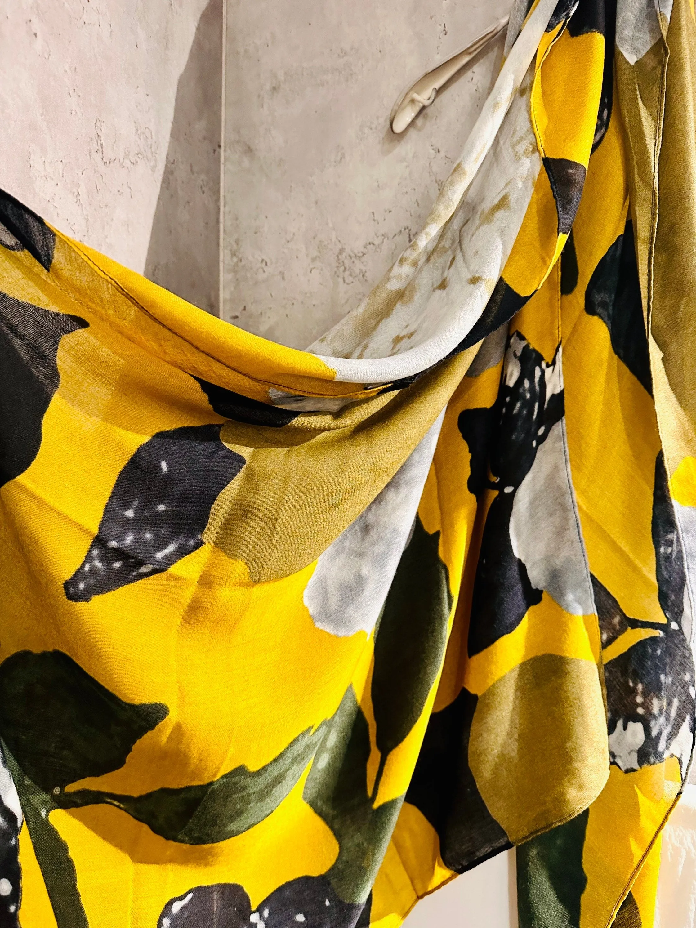 ECO Friendly Scarf Huge Flower Leaf Mustard Yellow Organic Cotton Scarf