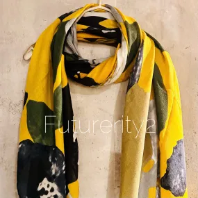 ECO Friendly Scarf Huge Flower Leaf Mustard Yellow Organic Cotton Scarf