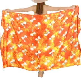 Embrace Tropical Vibrance Orange Non-Sheer Allover Palm Tree Tie-Dye Effect Beach Wrap For Women