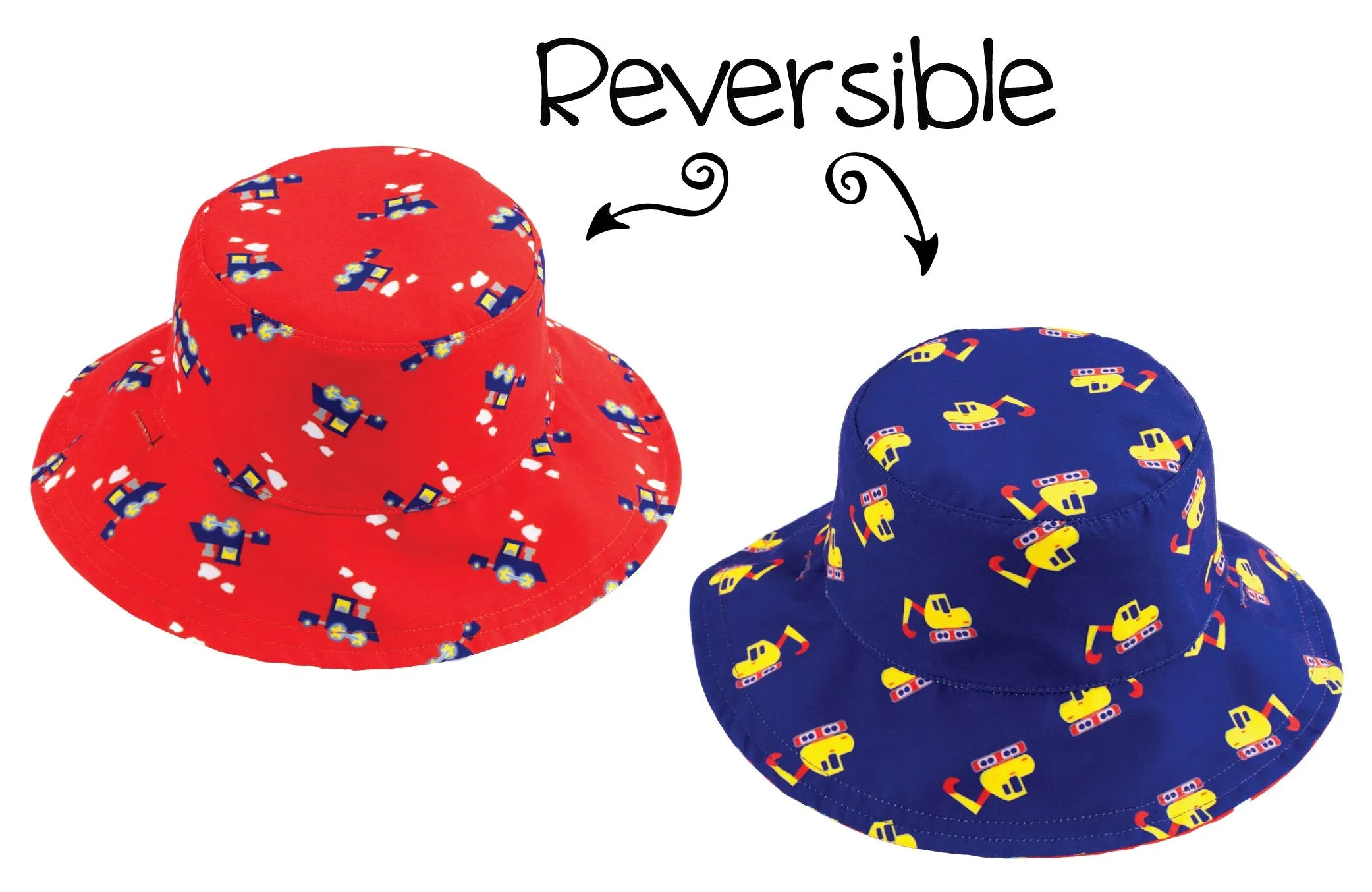 FlapJackKids - Reversible Babies' Sun Hat - Digger / Train