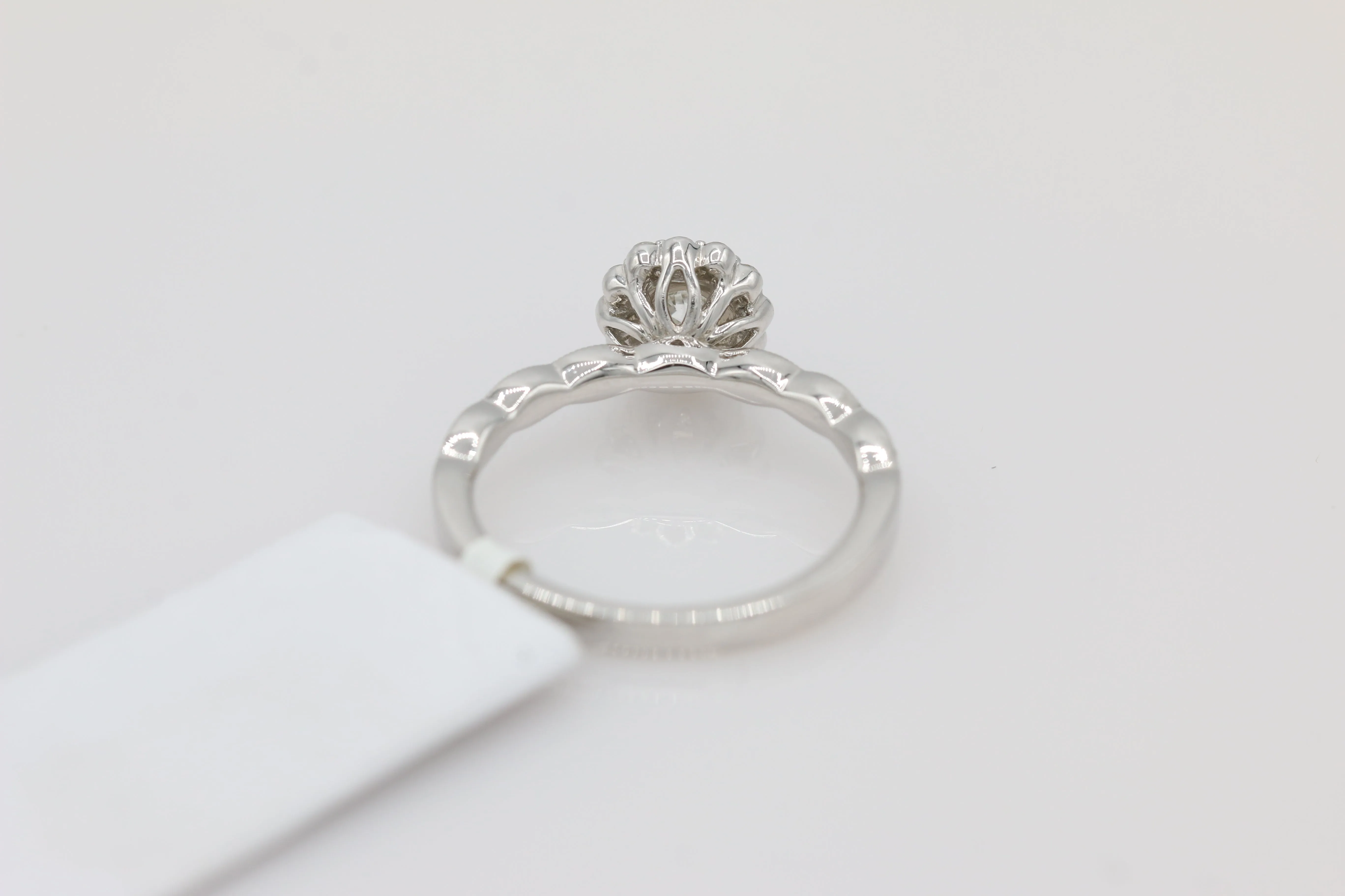 Floral Halo Diamond Ring with Scalloped Shank in 14KT White Gold ( 0.63ct tw dia )