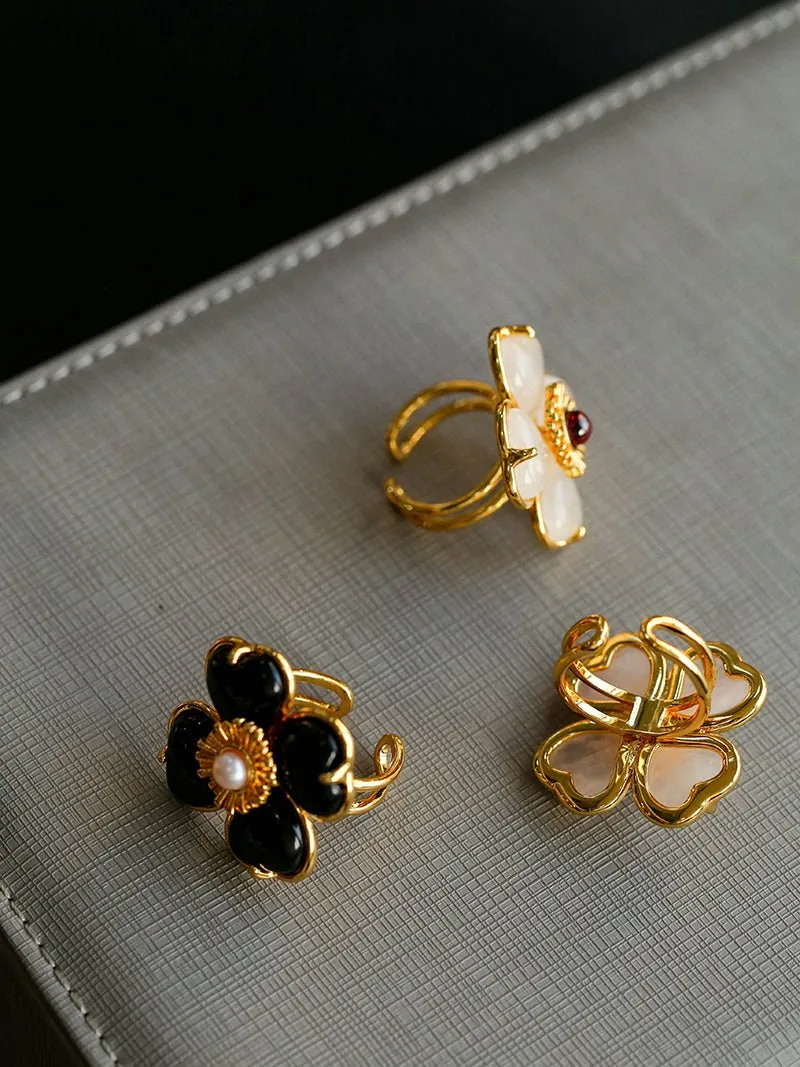 Four-leaf Clover Single Flower Rings